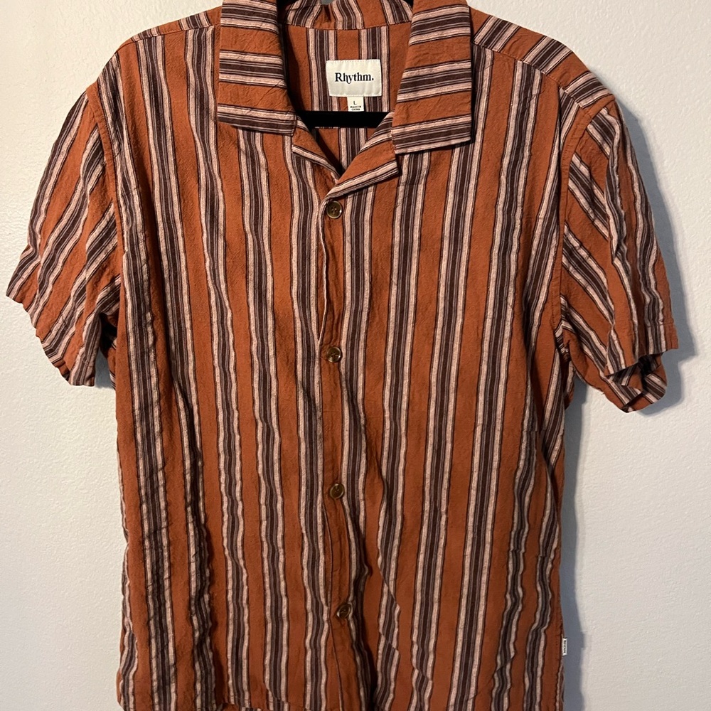 Rhythm Brown and White Casual Button Down Shirt